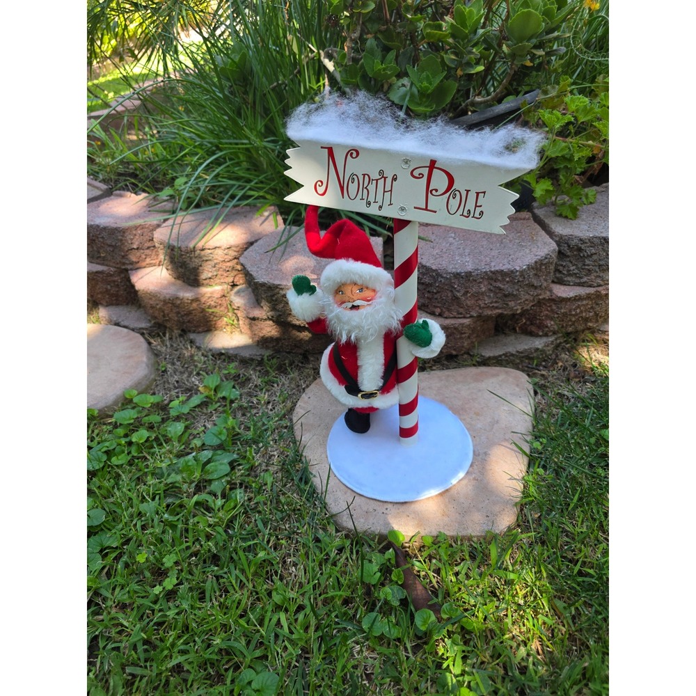 Annalee 2003 Santa North Pole Candy Cane Sign Tabletop Christmas Decor 15 Inch